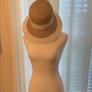 Tahari Tan and White Fedora Hat